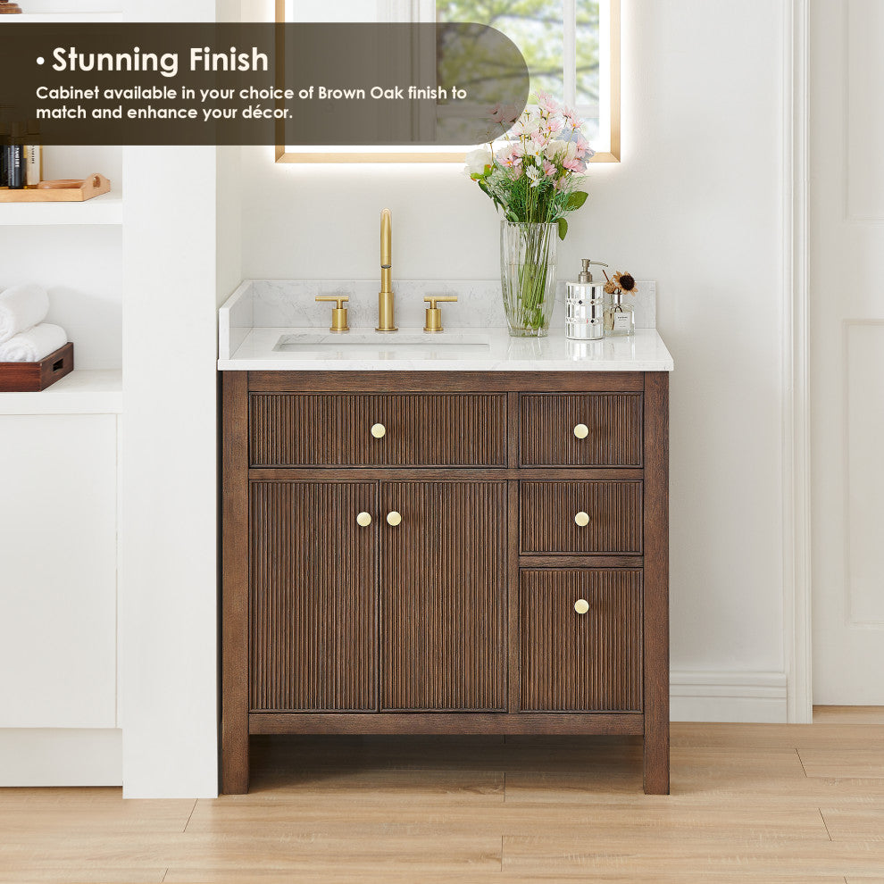 Cerrito Bathroom Vanity, Brown Brushed Oak, 36" Single, Without Mirror