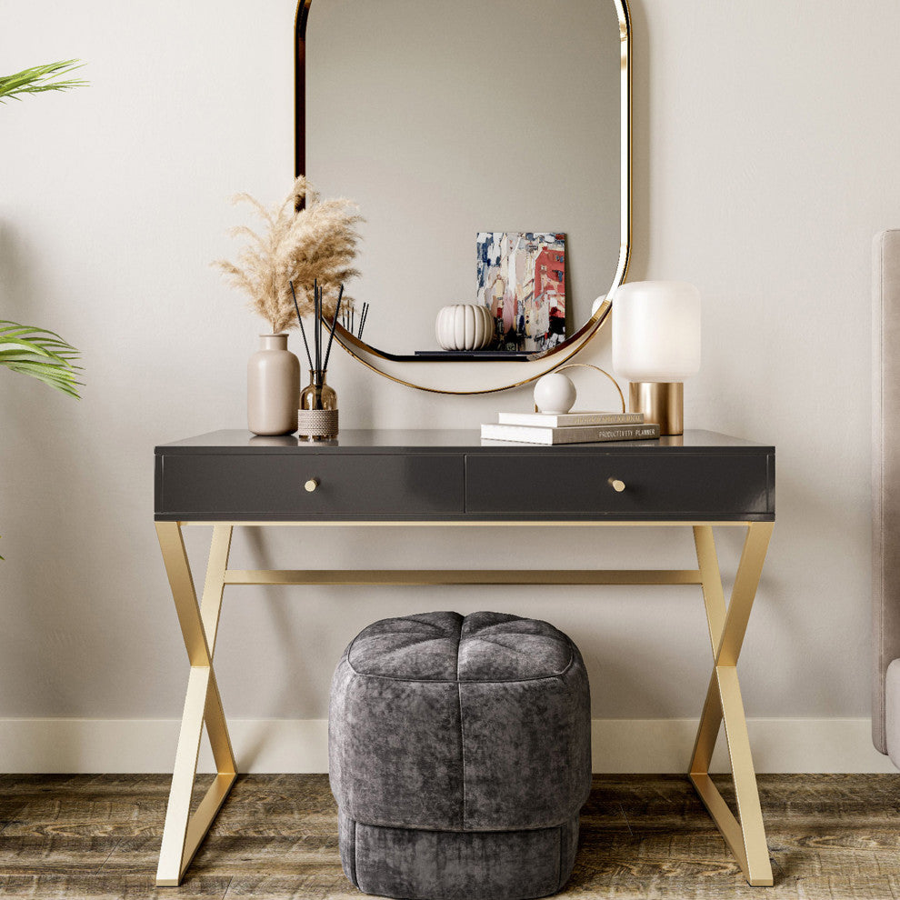 42" Home Office Writing Computer Desk, X-Shaped Legs, Black