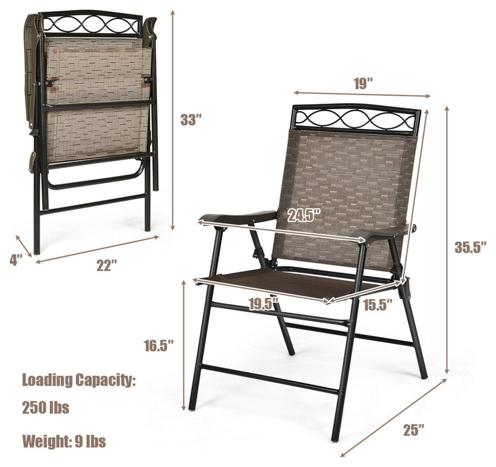 Costway 2PCS Folding Chairs Patio Garden Outdoor w/Steel Frame Armrest Footrest