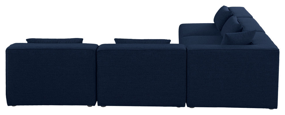 Cube Upholstered Modular Sectional, Navy, 5-Piece: 4 Armless Chair, 1 Corner Chair, Linen Texured Fabric