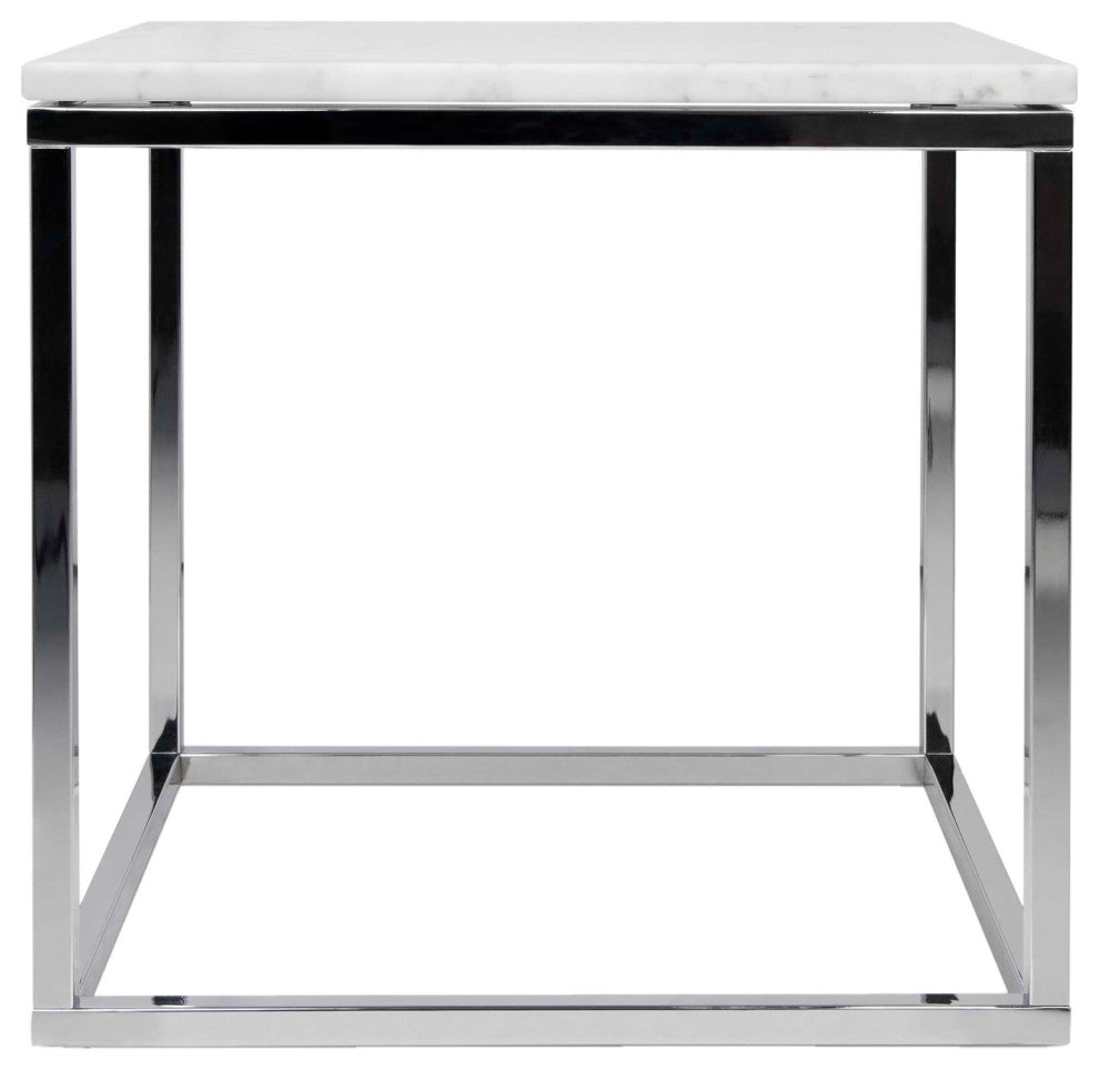 Modern Square Marble & Metal Side Table, Black Marble/Chrome Legs
