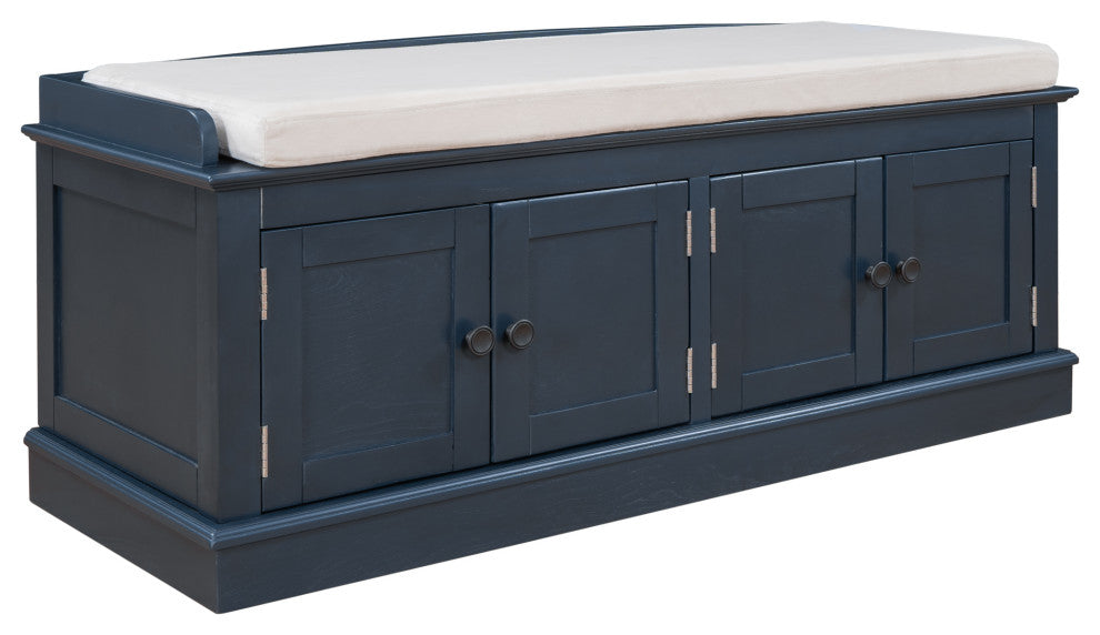 TATEUS 42" Wooden Storage Bench With 4 Doors and Adjustable Shelves for Entryway, Antique Navy