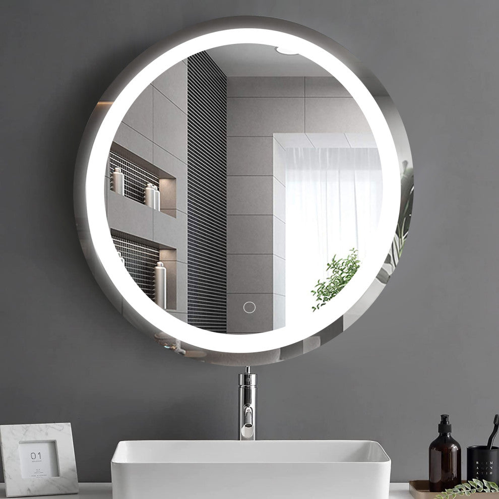 24 inch Round Frameless Anti-Fog Wall Mounted LED Bathroom Vanity Mirror