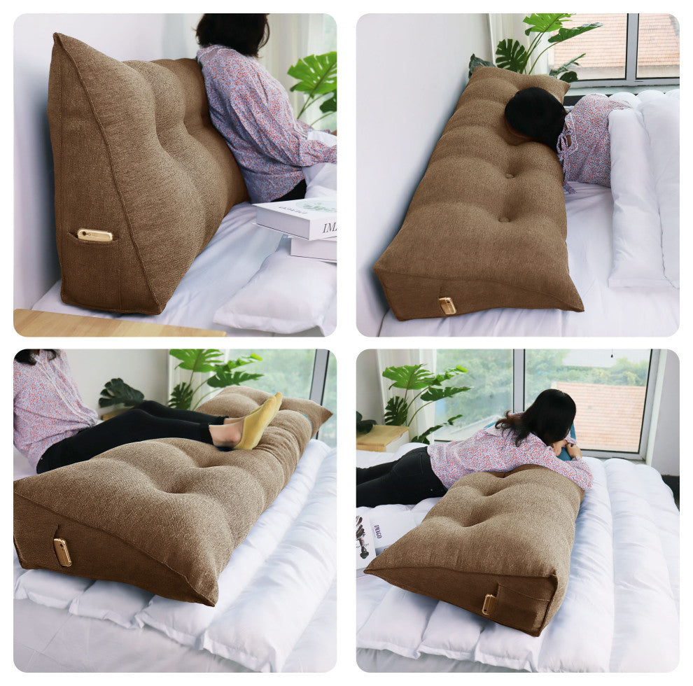 Decorative Bed Wedge, Long Lumbar Pillow, Back Support Sofa Pillow, Linen Coffee, 71x20x8