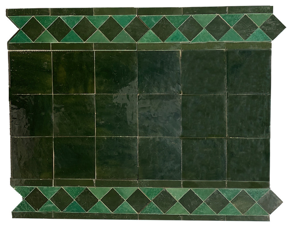 Contemporary Zellige Border, 12"x3 3/4"x1/2", Hunter Green/Green