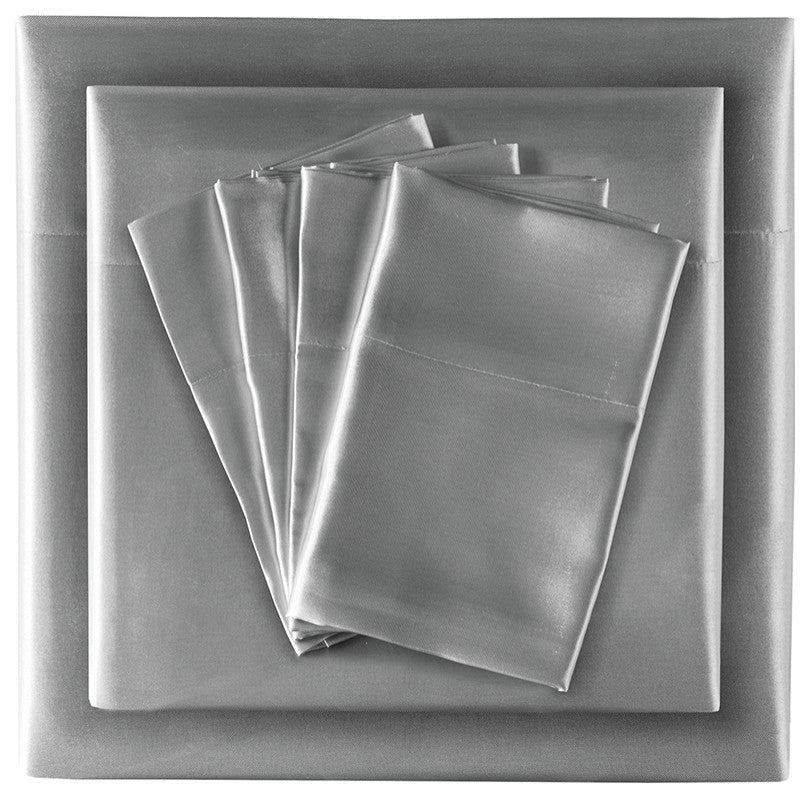 Madison Park Essentials Satin Luxury 6 PC Sheet Set, Grey