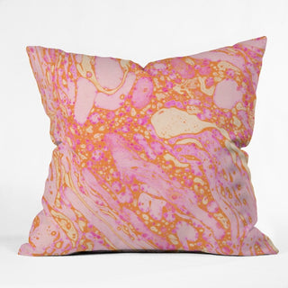 Amy Sia Marble Orange Pink Throw Pillow, 16"x16"
