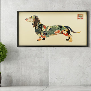 "Dachshund" Hand Made Dimensional Framed Collage Under Glass Wall Art