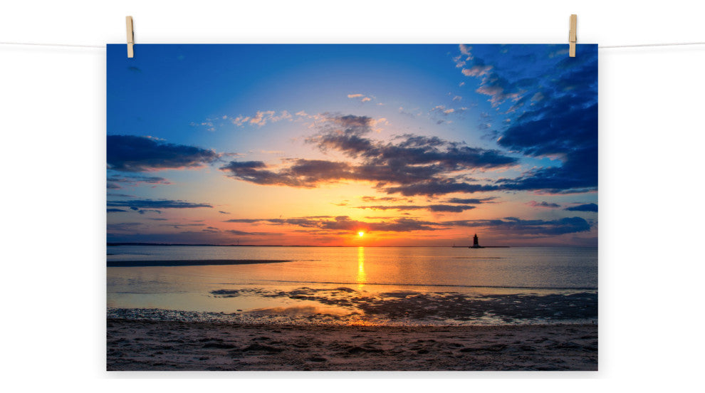 Sunset at Breakwater Lighthouse Coastal Landscape Unframed Wall Art Print, 18" X 24"