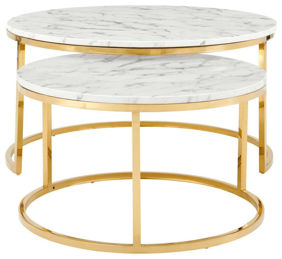 Ravenna Artificial Marble Nesting Coffee Table Gold White