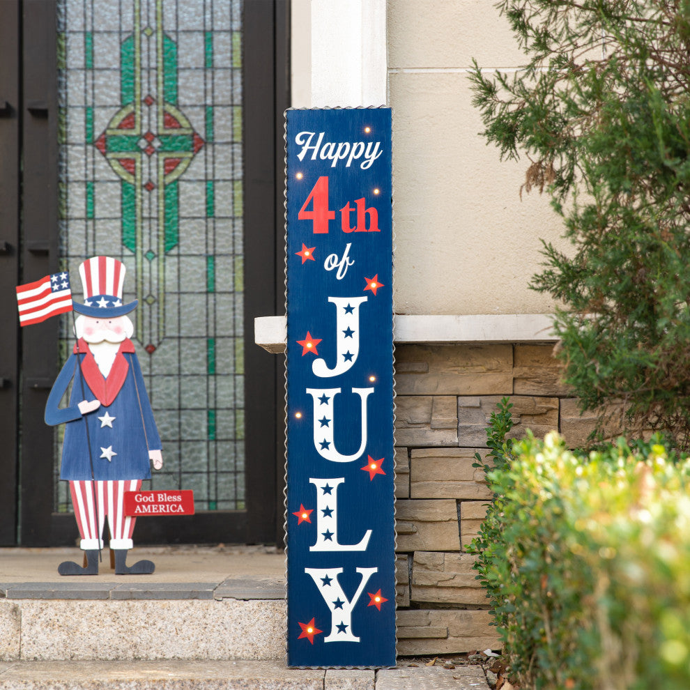 42.5"H Lighted Wooden Happy July 4th Porch Sign