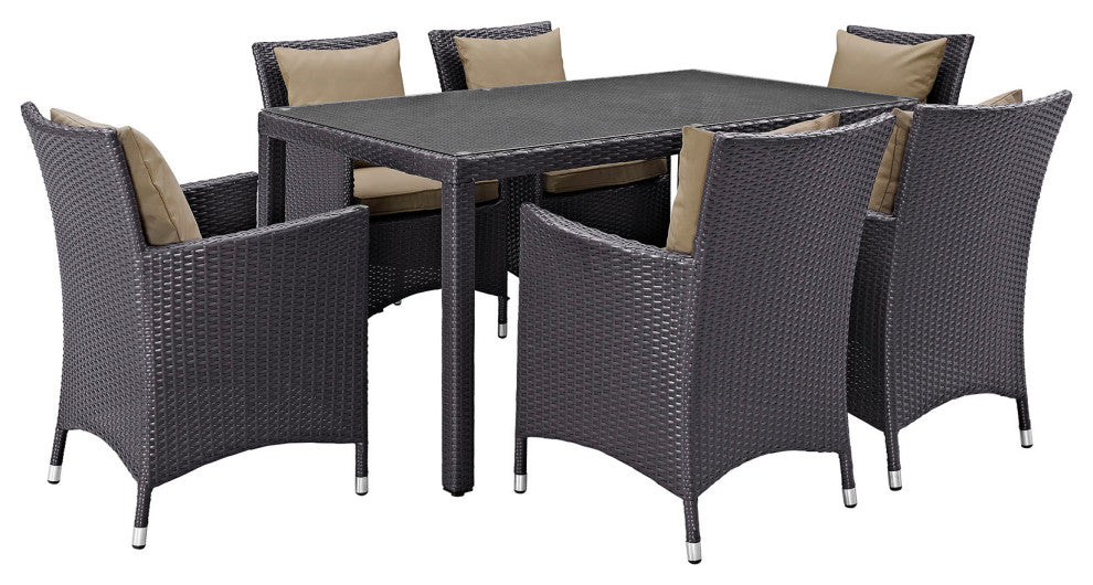Modway Convene 7 Piece Outdoor Patio Dining Set, Espresso Mocha