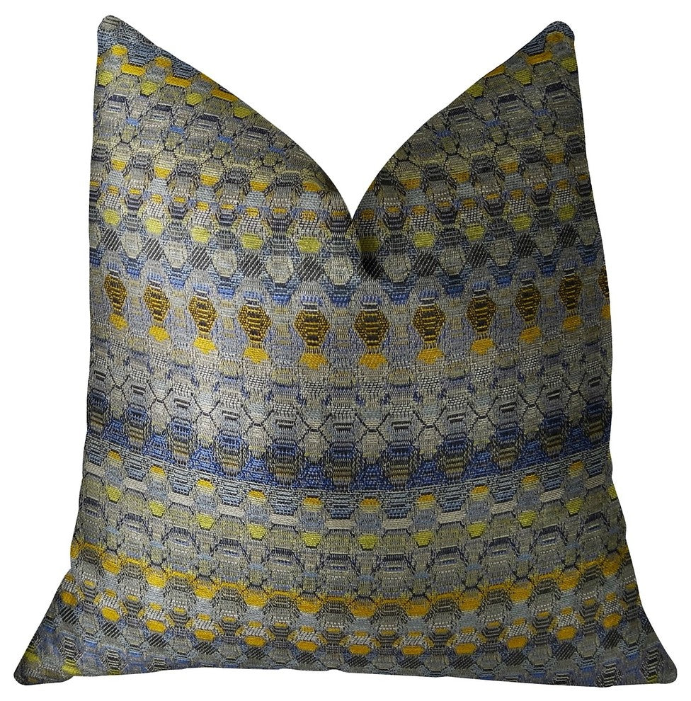 Blue Wynne Blue Navy and Yellow Handmade Luxury Pillow, 20"x36" King