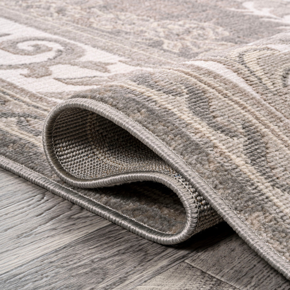 Rosalia Cottage Medallion Area Rug, Gray/Ivory, 8x10