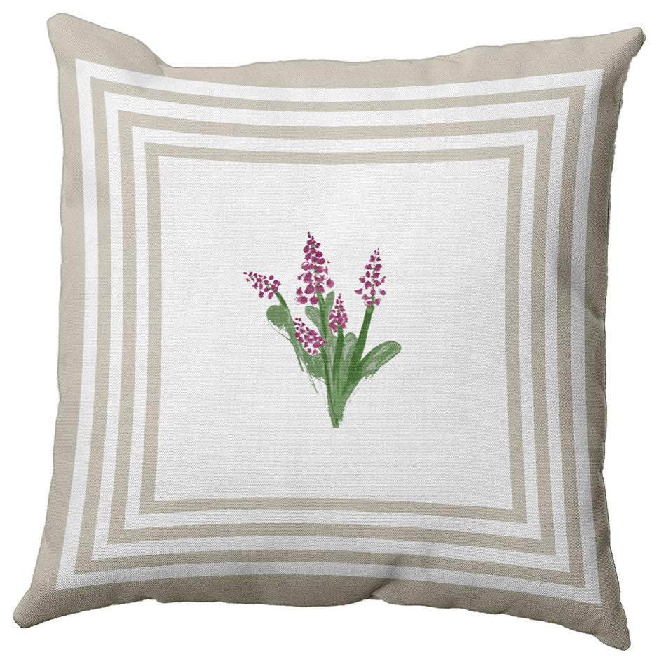 Framed Bouquets Decorative Throw Pillow, Oatmeal, 16"x16"
