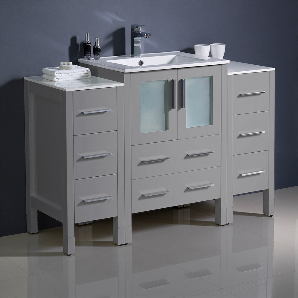Torino Modern Bathroom Cabinets With Integrated Sink, Gray, 48"