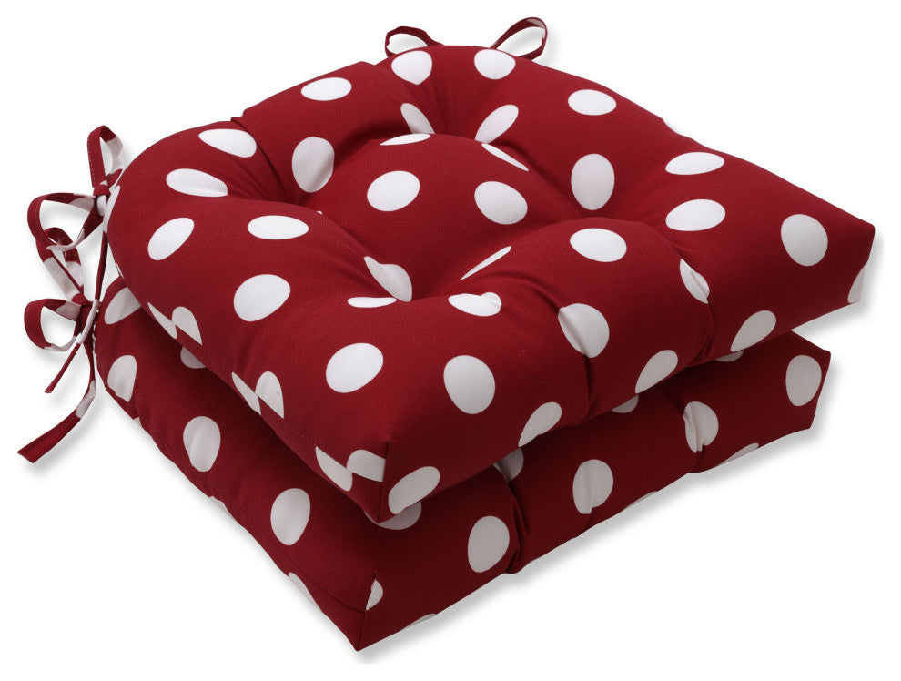 Polka Dot Red Reversible Chair Pad Set of 2