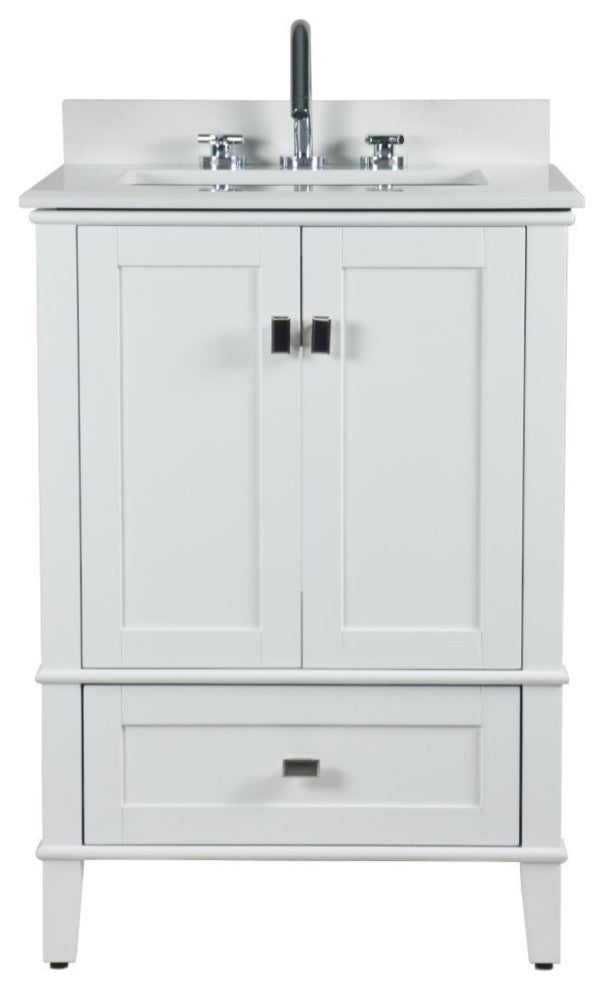 25" Single Vanity, White With Engineered Stone Top