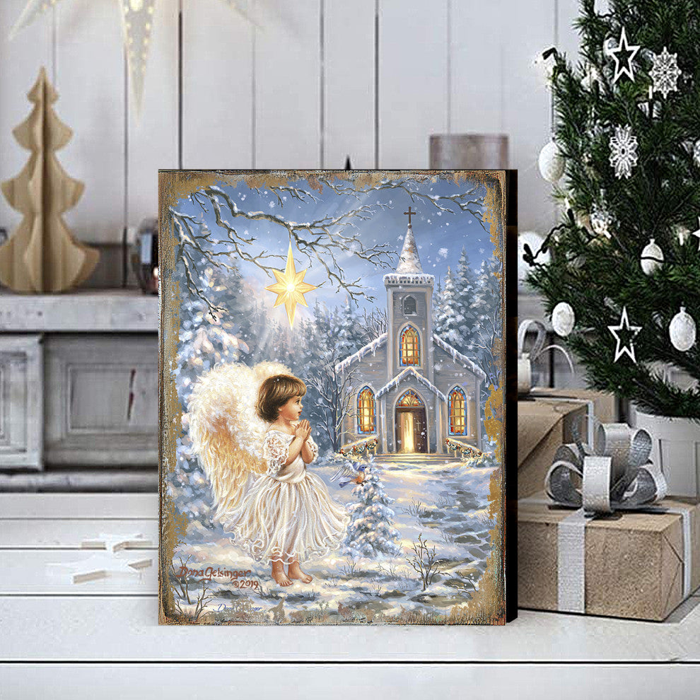 Angel at the Chapel Wooden Block, 48 X 36