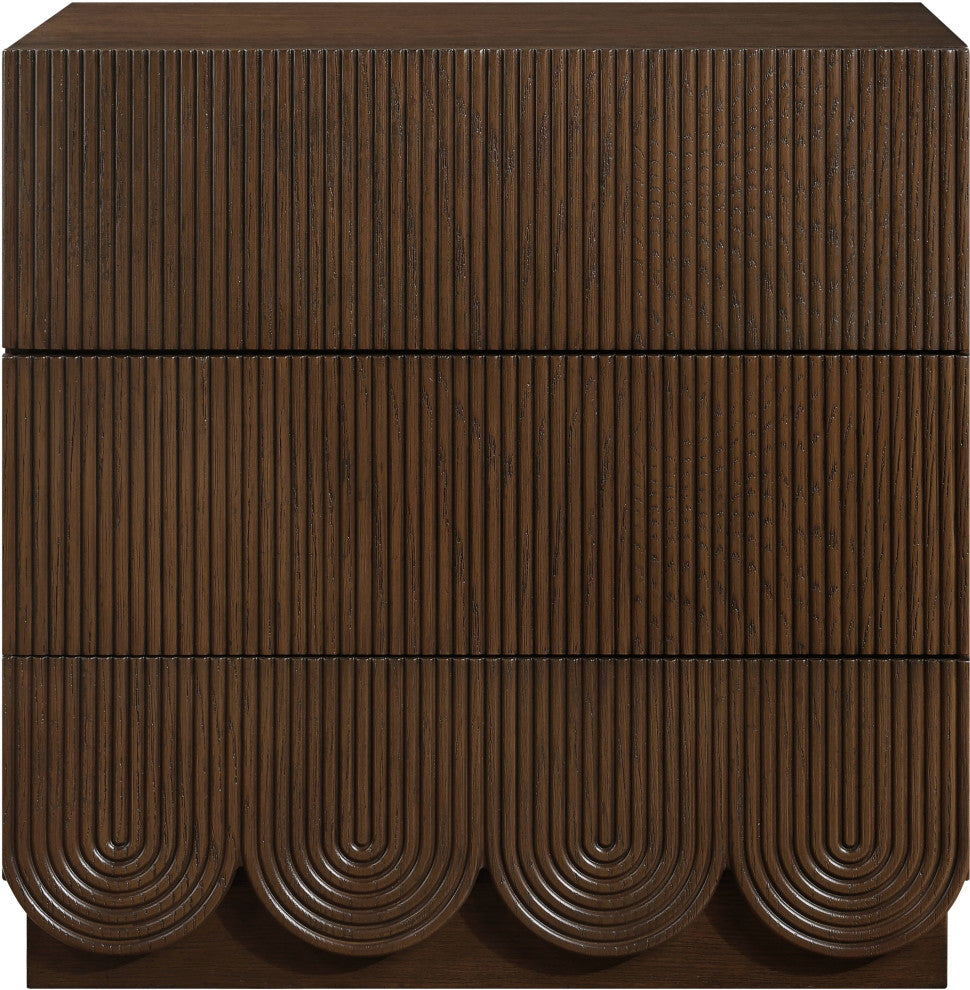 Scallop Oak Veneer Chest, Brown, Night Stand