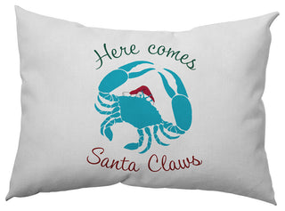 Santa Claws Crab Accent Pillow, Turquoise, 14"x20"