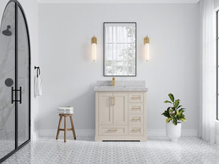 Boston 36" Left Offset Bath Vanity in Fine Grain 2" Pearl Gray