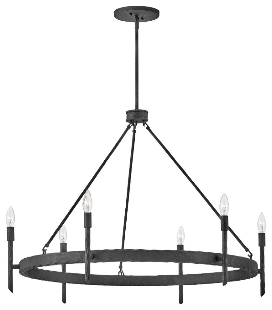 Tress Six Light Chandelier, Forged Iron