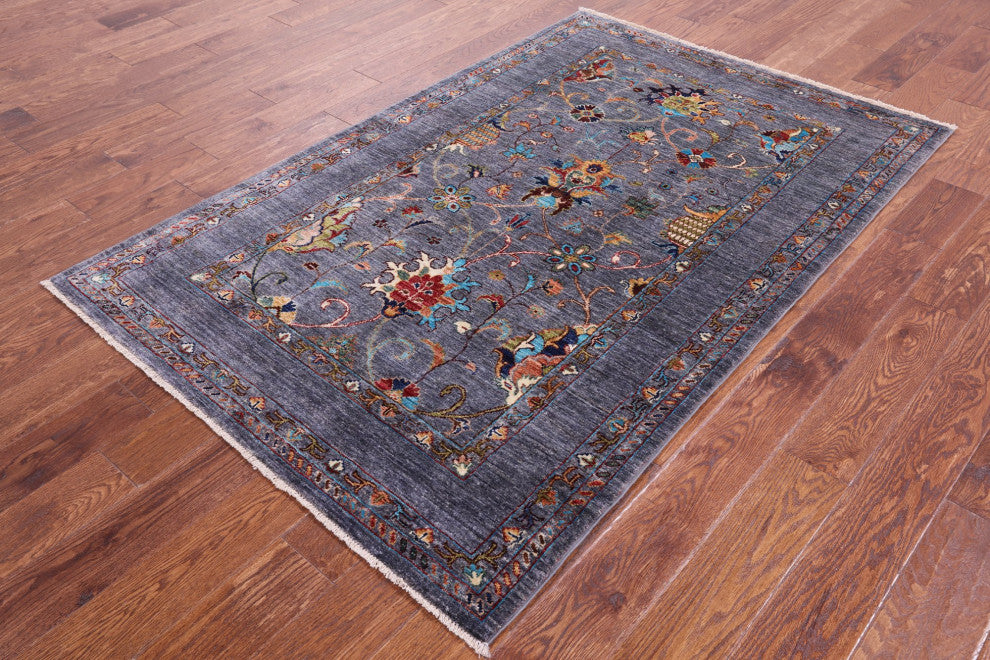 4' 1" X 6' 3" Hand Knotted Persian Tabriz Wool Rug - Q10958