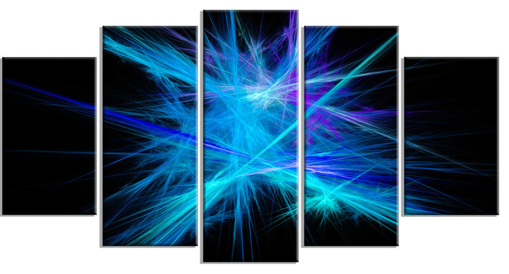 Clear Blue Spectrum of Light, Contemporary Canvas Art Print, 60"x32", 5 Panels