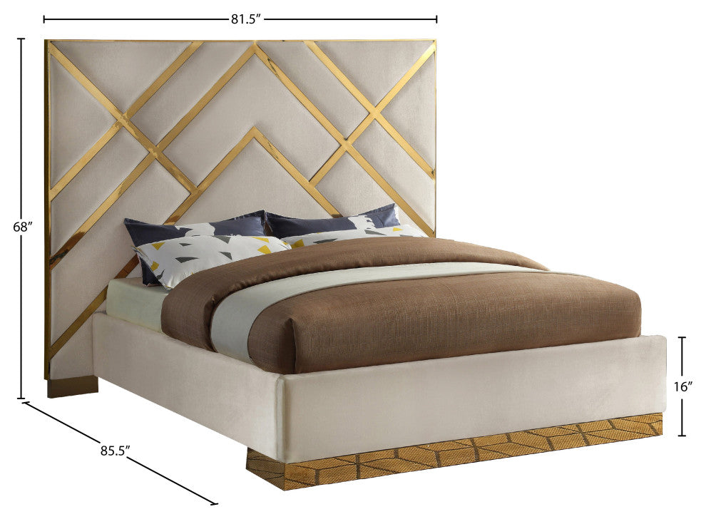 Vector Upholstered Bed, Cream, Queen, Velvet