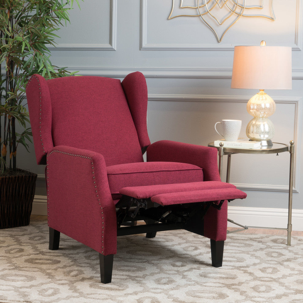 GDF Studio Weyland Contemporary Fabric Wingback Pushback Recliner, Deep Red