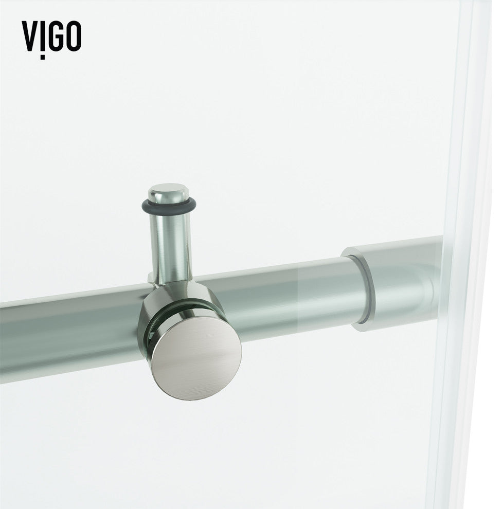 VIGO Elan Hart 56" to 60" W x 76" H Frameless Sliding Shower Door, Stainless Steel, Clear Glass
