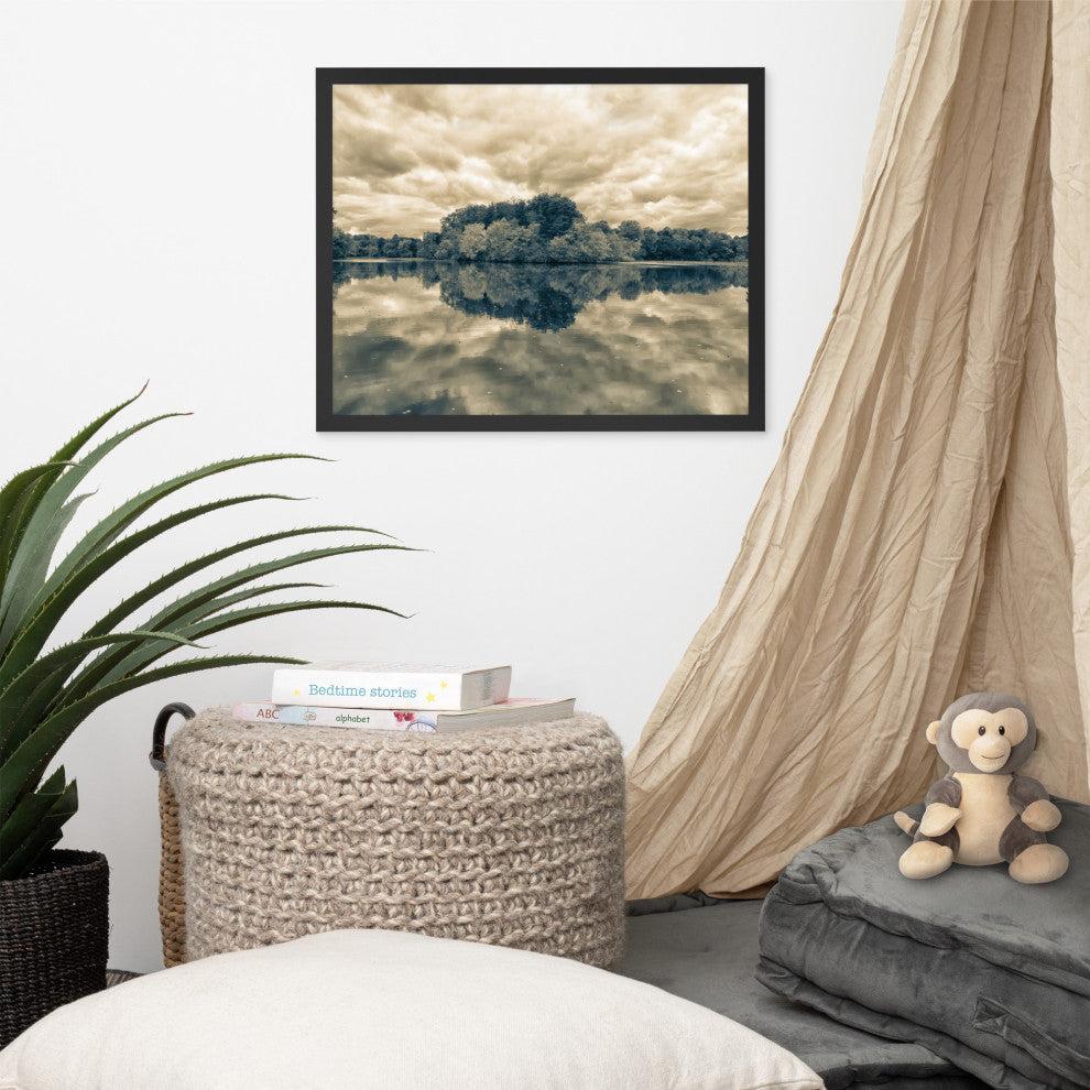 Autumn Reflections Rural Landscape Sepia Framed Photo Paper Wall Art Prints, Black, 16" X 20"