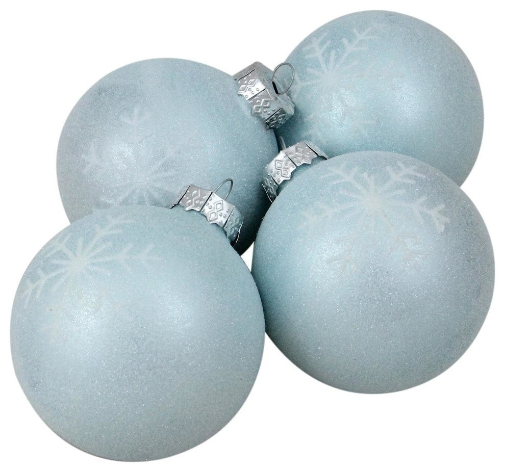 Blue, White Snowflake Decorated Christmas Glass Ball Ornaments 3", Set of 4