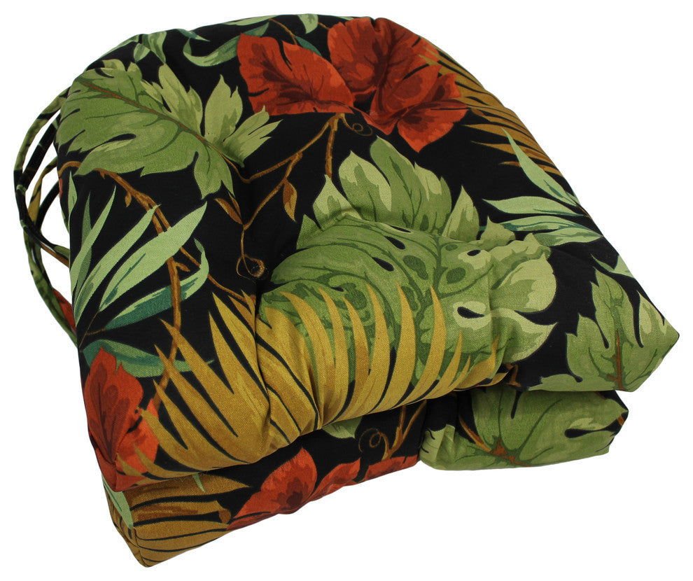 16" Spun Polyester U-Shaped Tufted Chair Cushions, Set of 2, Tropique Raven
