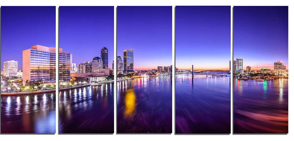 "Jacksonville, Florida City" Cityscape Canvas Photo Print, 5 Panels, 60"x28"
