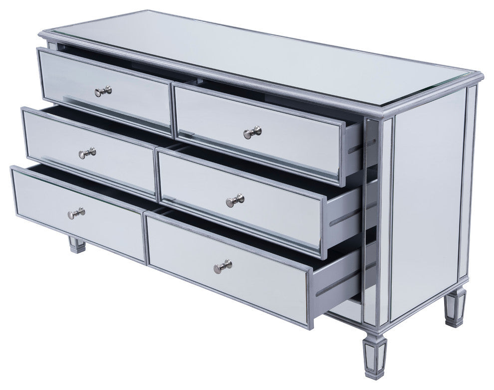 Elegant Contempo 6 Drawers Cabinet In Hand Rubbed Antique Silver, MF6-1036S