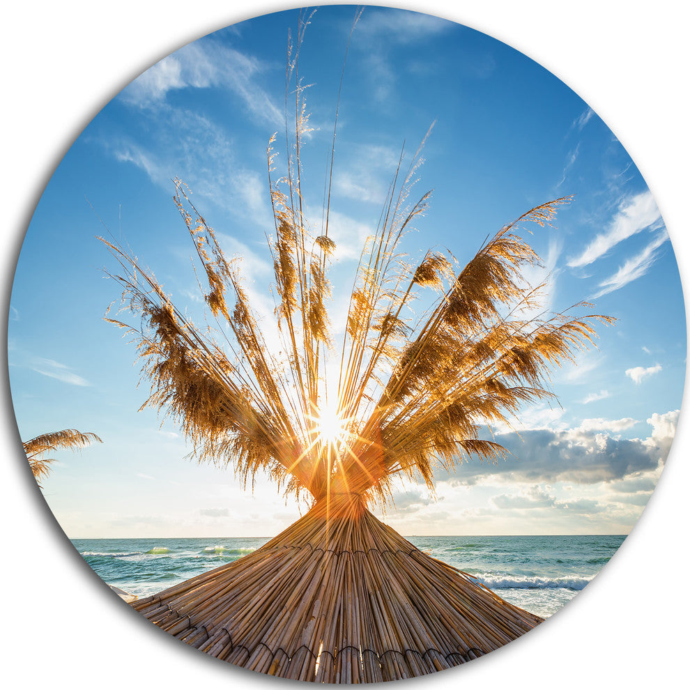 Vivid Sunrise On Sandy Beach, Seashore Large Disc Metal Wall Art, 36"
