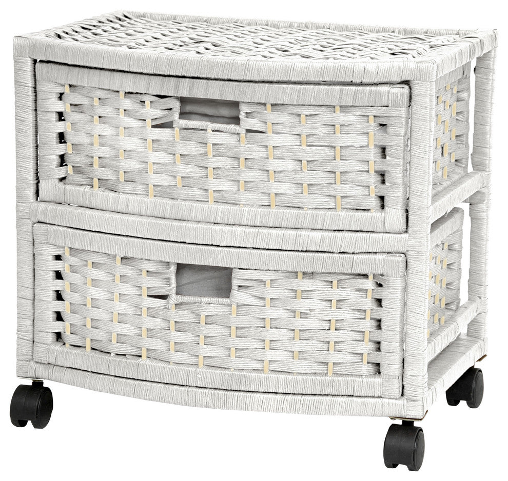 16" Natural Fiber Occasional Chest of Drawers, White