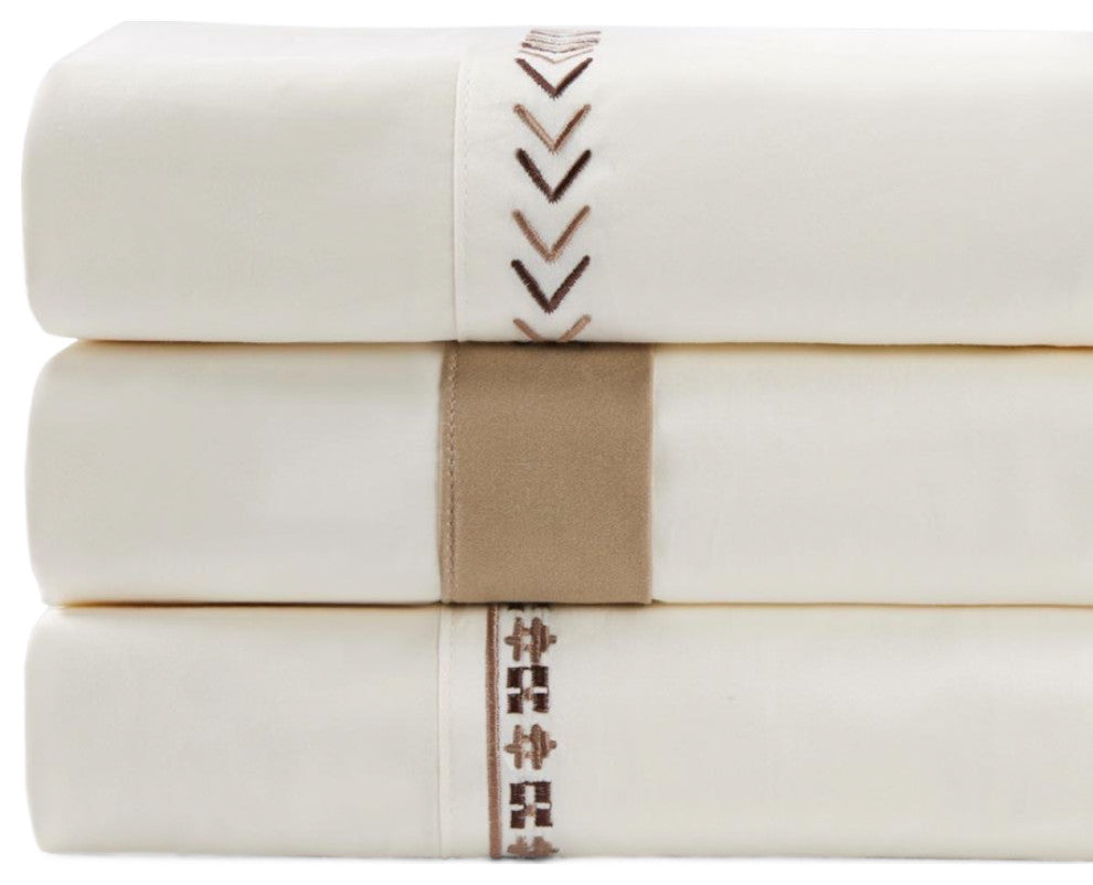 350 TC Cream Sheet Set With Arrow Embroidery, Queen