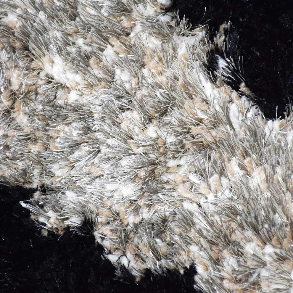 Hand Tufted Shag Polyester Area Rug Contemporary Black Beige, [Rectangle] 4'x6'