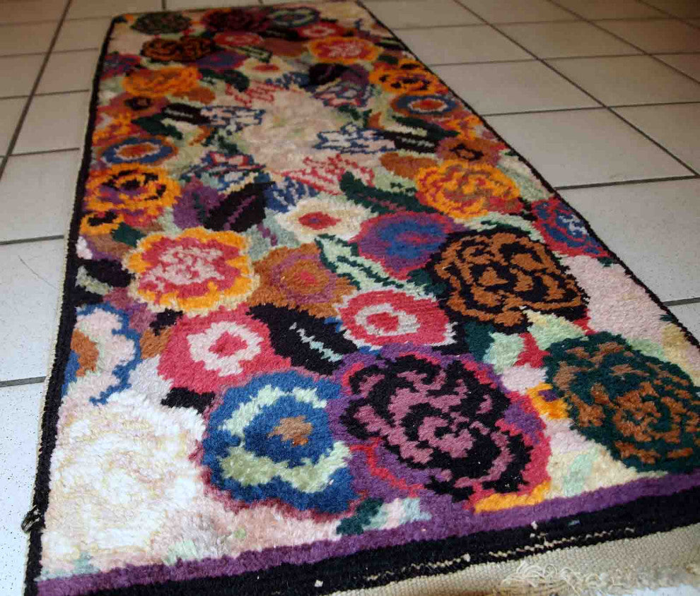 Handmade Antique French Art Deco Rug, 1.6'x3.8', 50cmx116cm 1920s