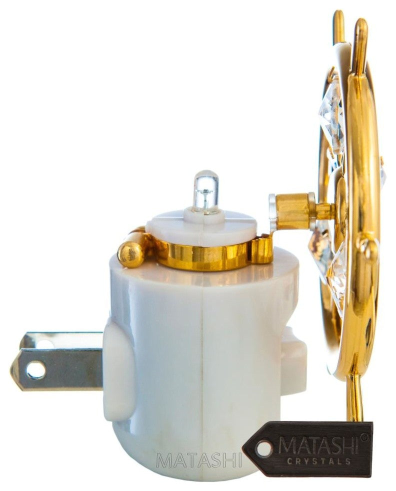 24K Gold Plated Crystal Studded Captains Wheel Night Light With White LED Bulb