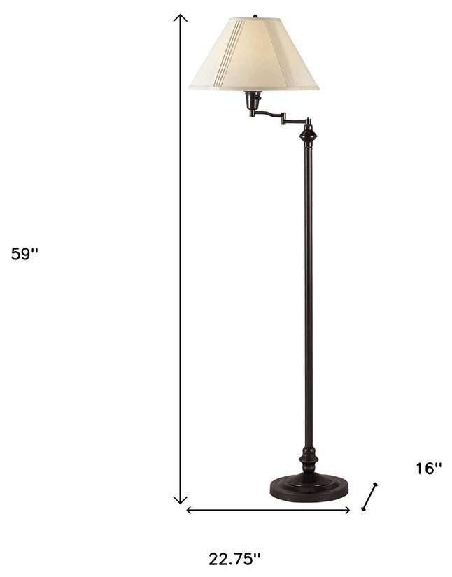 59" Bronze Swing Arm Floor Lamp With Beige Empire Shade