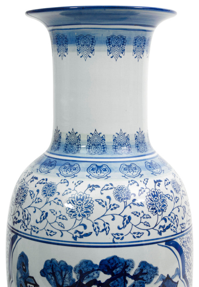 36" Ladies Blue and White Porcelain Tung Chi Vase