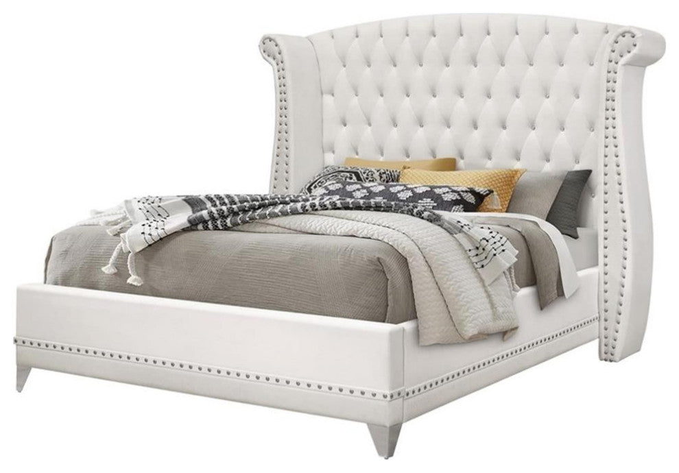 Coaster Barzini Wingback Tufted Velvet Upholstered Eastern King Bed in White