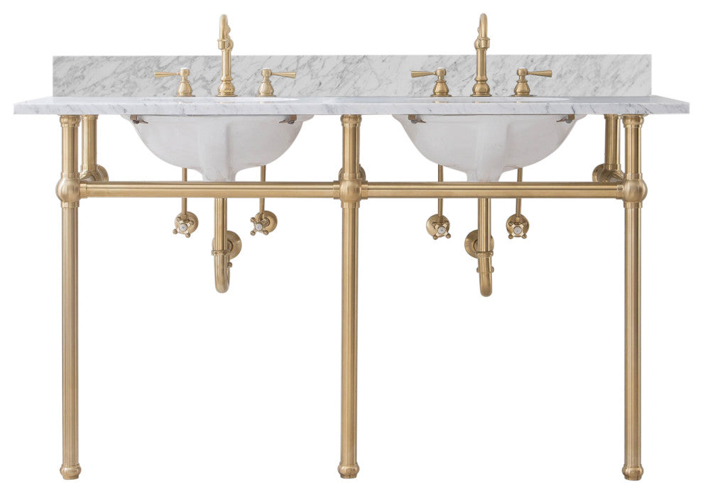 Embassy 60" Wide Double Wash Stand Only, Satin Brass