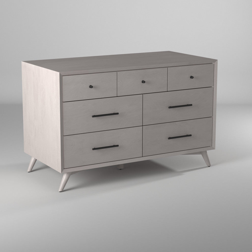 Flynn Mid Century Modern 7 Drawer Dresser, Gray