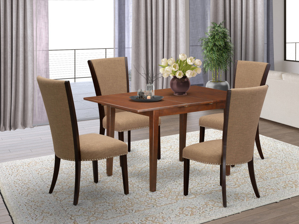 A Wooden Dining Set Of 4 Chairs, Light Sable Color, Table In Mahogany Finish