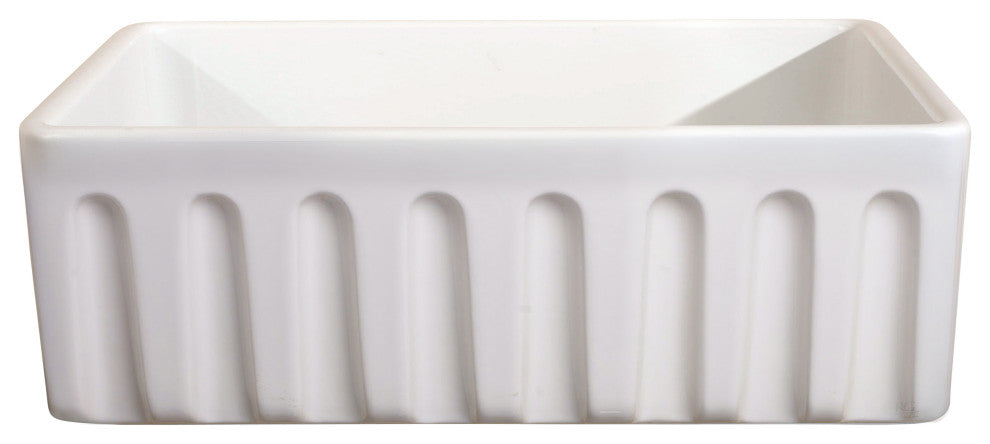 Fireclay Sink, Single Bowl Farmhouse Apron Kitchen Sink, White, 36"